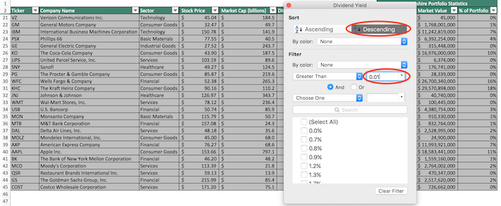 Warren Buffett's Top Stocks Excel Screenshot 2