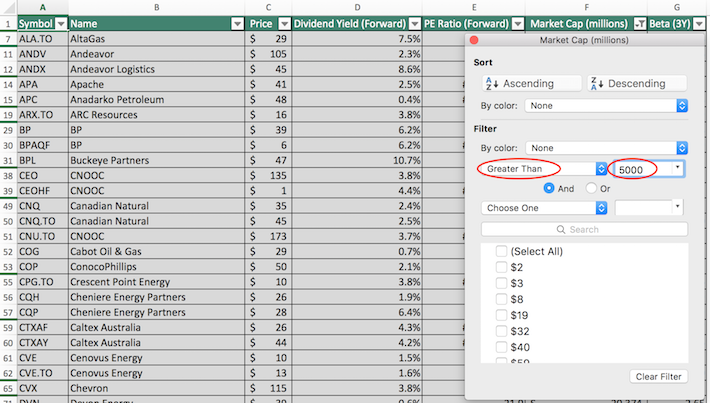 Energy Dividend Stocks Excel Tutorial 4