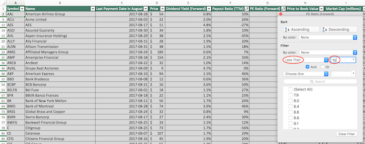 August Dividend Stocks Excel Tutorial 8