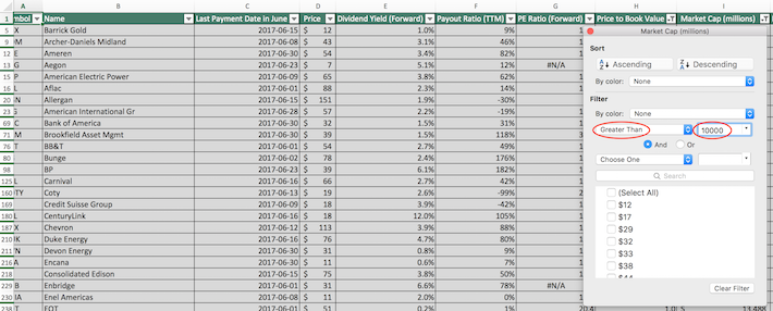 June Dividend Stocks Excel Tutorial 9