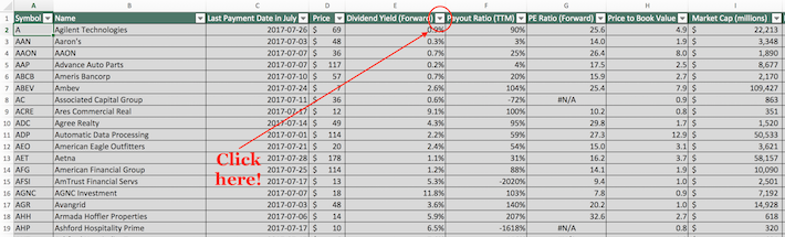 July Dividend Stocks Excel Tutorial 5