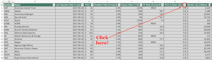 June Dividend Stocks Excel Tutorial 6