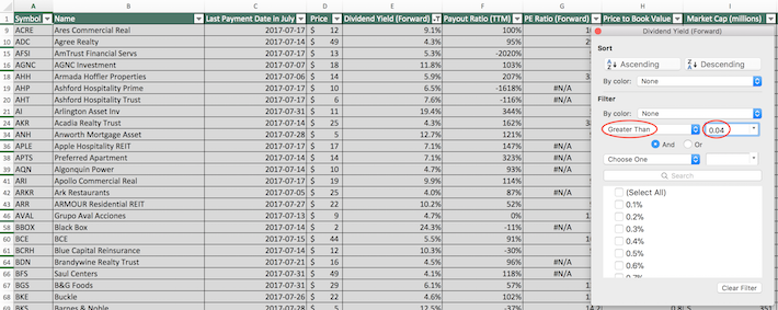 July Dividend Stocks Excel Tutorial 6