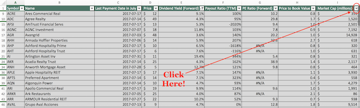 July Dividend Stocks Excel Tutorial 3