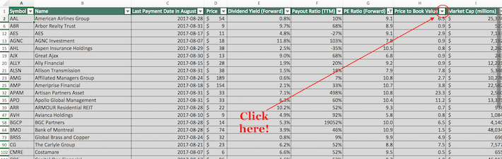 August Dividend Stocks Excel Tutorial 3
