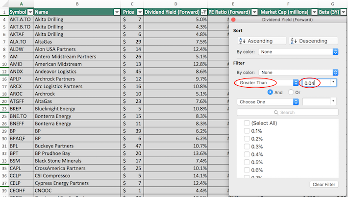 Energy Dividend Stocks Excel Tutorial 2