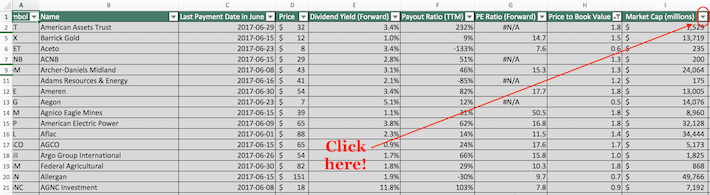 June Dividend Stocks Excel Tutorial 8