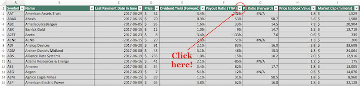 June Dividend Stocks Excel Tutorial 1