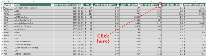 August Dividend Stocks Excel Tutorial 1