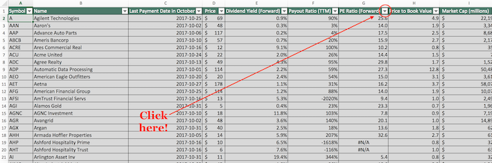 October Dividend Stocks Excel Tutorial 5