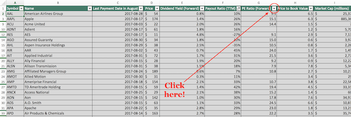August Dividend Stocks Excel Tutorial 7