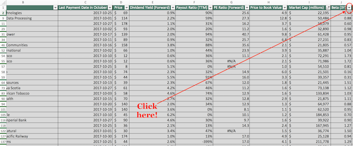 October Dividend Stocks Excel Tutorial 3