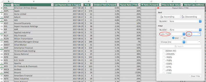 August Dividend Stocks Excel Tutorial 6