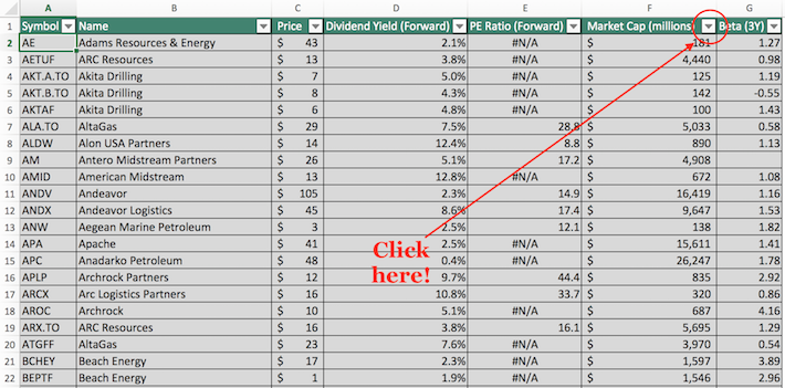 Energy Dividend Stocks Excel Tutorial 3